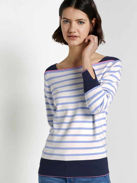 Gestreifter Pullover mit U-Boot-Ausschnitt - Frauen - mid blue white stripe Gestreifter Pullover mit U-Boot-Ausschnitt - Frauen - mid blue white stripe - 5 - TOM TAILOR Denim
