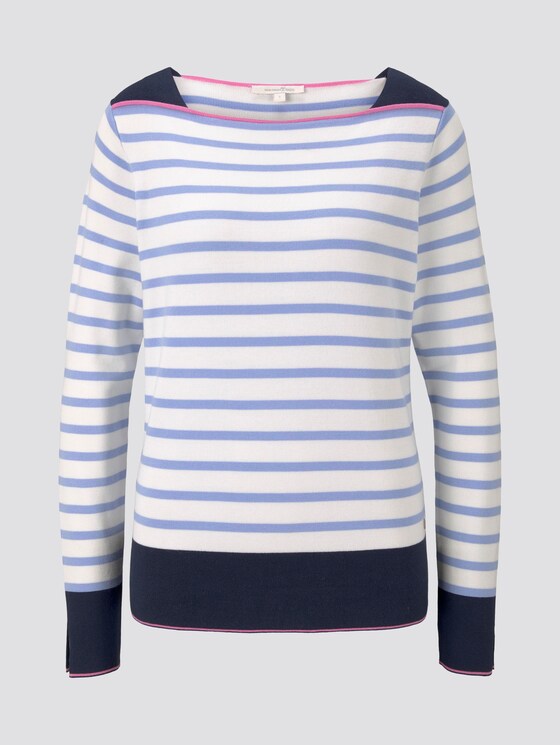 Gestreifter Pullover mit U-Boot-Ausschnitt - Frauen - mid blue white stripe Gestreifter Pullover mit U-Boot-Ausschnitt - Frauen - mid blue white stripe - 7 - TOM TAILOR Denim