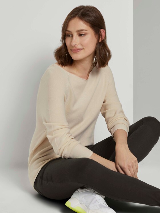 Strukturierter Pullover mit Raglan-Ärmeln - Frauen - soft creme beige Strukturierter Pullover mit Raglan-Ärmeln - Frauen - soft creme beige - 5 - TOM TAILOR Denim
