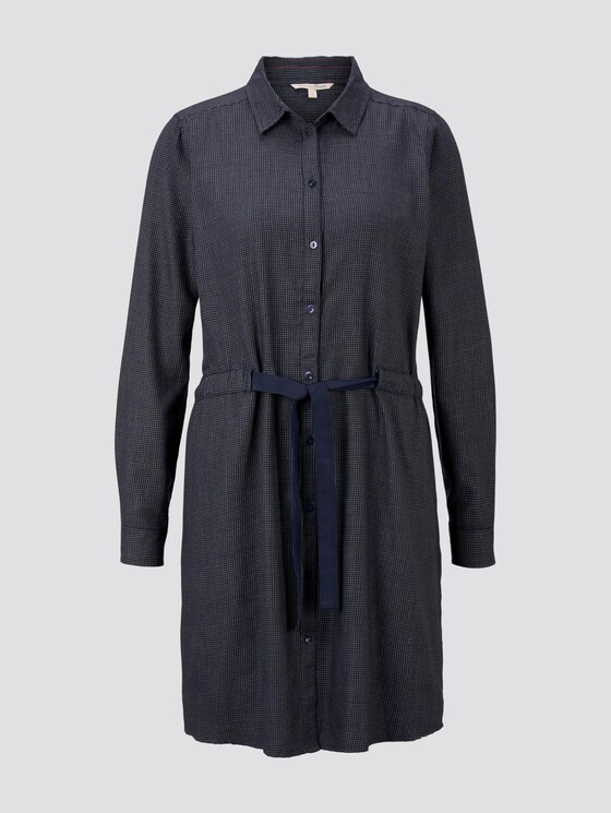 Kurzes Hemdkleid mit Bindegürtel - Frauen - navy small grid Kurzes Hemdkleid mit Bindegürtel - Frauen - navy small grid - 7 - TOM TAILOR Denim