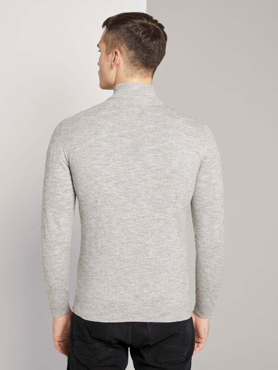 Melierte Strickjacke mit Stehkragen mit recyceltem Polyester - Männer - light grey white mouline Melierte Strickjacke mit Stehkragen mit recyceltem Polyester - Männer - light grey white mouline - 2 - TOM TAILOR