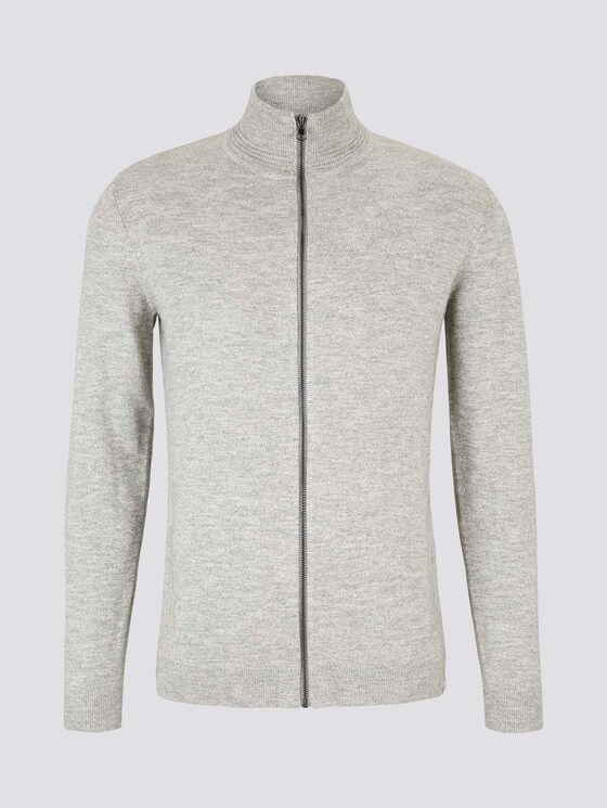Melierte Strickjacke mit Stehkragen mit recyceltem Polyester - Männer - light grey white mouline Melierte Strickjacke mit Stehkragen mit recyceltem Polyester - Männer - light grey white mouline - 7 - TOM TAILOR
