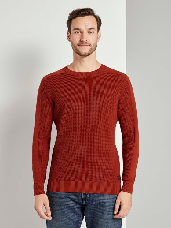 Knitted pullover with sleeve details - Men - Ginger Orange Knitted pullover with sleeve details - Men - Ginger Orange - 1 - TOM TAILOR