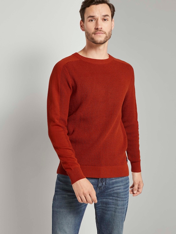 Knitted pullover with sleeve details - Men - Ginger Orange Knitted pullover with sleeve details - Men - Ginger Orange - 5 - TOM TAILOR