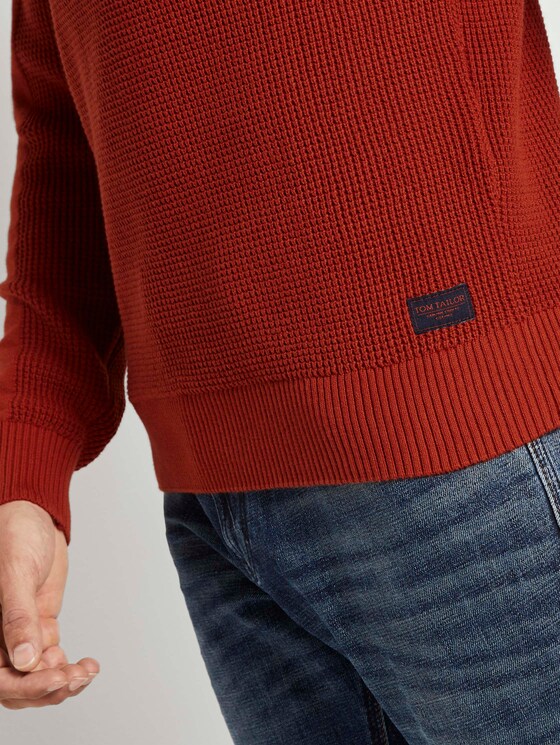 Knitted pullover with sleeve details - Men - Ginger Orange Knitted pullover with sleeve details - Men - Ginger Orange - 9 - TOM TAILOR