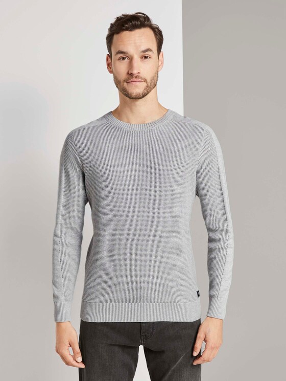 Strickpullover mit Ärmeldetail - Männer - Light Stone Grey Melange Strickpullover mit Ärmeldetail - Männer - Light Stone Grey Melange - 1 - TOM TAILOR