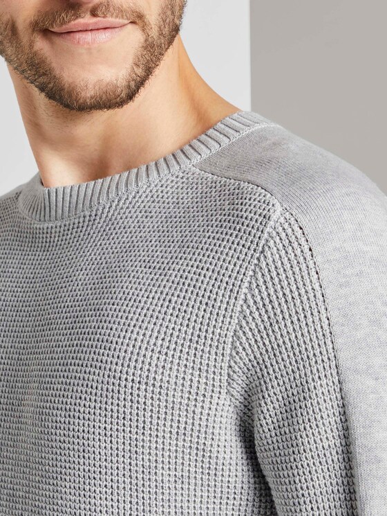 Strickpullover mit Ärmeldetail - Männer - Light Stone Grey Melange Strickpullover mit Ärmeldetail - Männer - Light Stone Grey Melange - 10 - TOM TAILOR