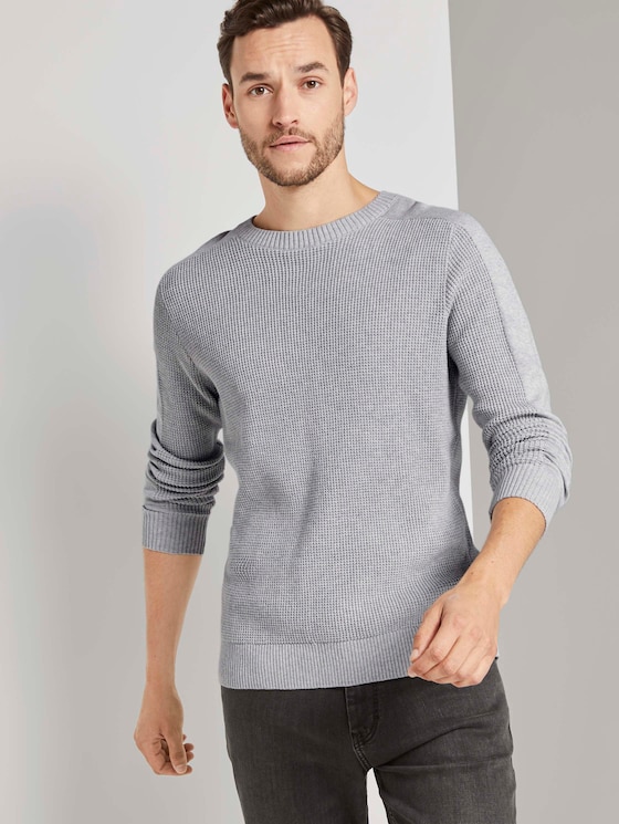 Strickpullover mit Ärmeldetail - Männer - Light Stone Grey Melange Strickpullover mit Ärmeldetail - Männer - Light Stone Grey Melange - 5 - TOM TAILOR