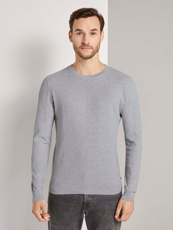 Fein strukturierter Pullover - Männer - Light Stone Grey Melange Fein strukturierter Pullover - Männer - Light Stone Grey Melange - 1 - TOM TAILOR