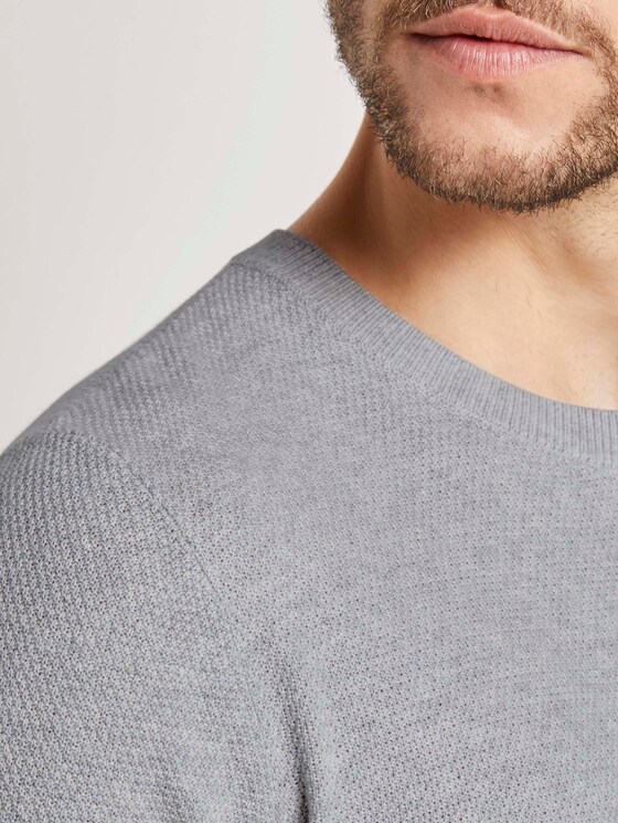 Fein strukturierter Pullover - Männer - Light Stone Grey Melange Fein strukturierter Pullover - Männer - Light Stone Grey Melange - 10 - TOM TAILOR