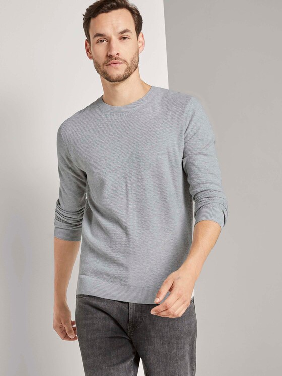 Fein strukturierter Pullover - Männer - Light Stone Grey Melange Fein strukturierter Pullover - Männer - Light Stone Grey Melange - 5 - TOM TAILOR