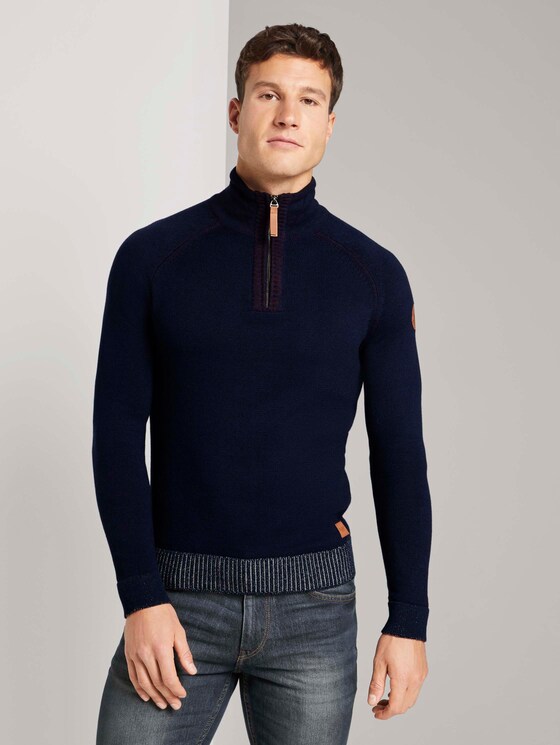 Melierter Troyer Pullover - Männer - Sky Captain Blue Melierter Troyer Pullover - Männer - Sky Captain Blue - 1 - TOM TAILOR
