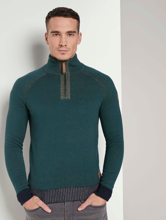 Melierter Troyer Pullover - Männer - Stroke Green Melierter Troyer Pullover - Männer - Stroke Green - 1 - TOM TAILOR