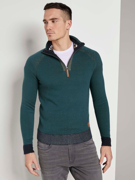 Melierter Troyer Pullover - Männer - Stroke Green Melierter Troyer Pullover - Männer - Stroke Green - 5 - TOM TAILOR