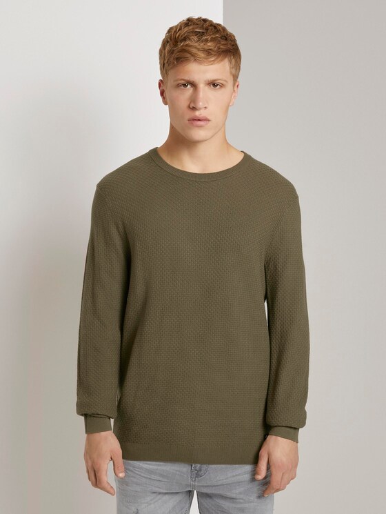 Strukturierter Strickpullover - Männer - Dry Greyish Olive Strukturierter Strickpullover - Männer - Dry Greyish Olive - 1 - TOM TAILOR Denim