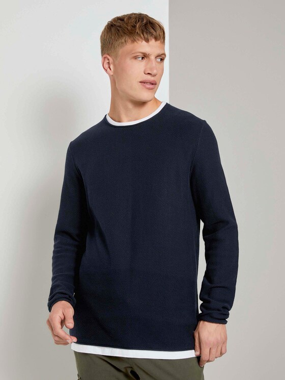 Strukturierter Pullover mit Underlayer - Männer - Sky Captain Blue Strukturierter Pullover mit Underlayer - Männer - Sky Captain Blue - 1 - TOM TAILOR Denim