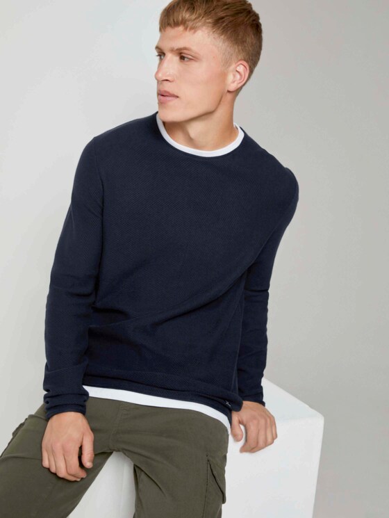 Strukturierter Pullover mit Underlayer - Männer - Sky Captain Blue Strukturierter Pullover mit Underlayer - Männer - Sky Captain Blue - 5 - TOM TAILOR Denim