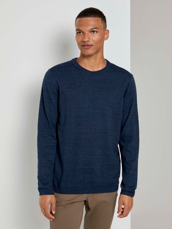 Melierter Pullover mit Ripp-Details - Männer - navy tonal space dye Melierter Pullover mit Ripp-Details - Männer - navy tonal space dye - 1 - TOM TAILOR Denim