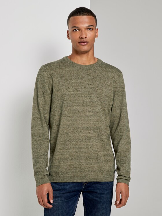 Melierter Pullover mit Ripp-Details - Männer - olive tonal space dye Melierter Pullover mit Ripp-Details - Männer - olive tonal space dye - 1 - TOM TAILOR Denim