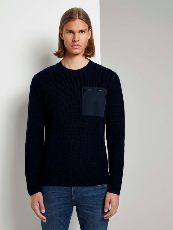 Strickpullover mit Brusttasche - Männer - Sky Captain Blue Strickpullover mit Brusttasche - Männer - Sky Captain Blue - 1 - TOM TAILOR Denim