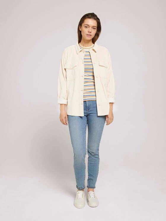 Gestreiftes T-Shirt mit kurzem Stehkragen - Frauen - creme blue yellow stripe Gestreiftes T-Shirt mit kurzem Stehkragen - Frauen - creme blue yellow stripe - 3 - TOM TAILOR Denim