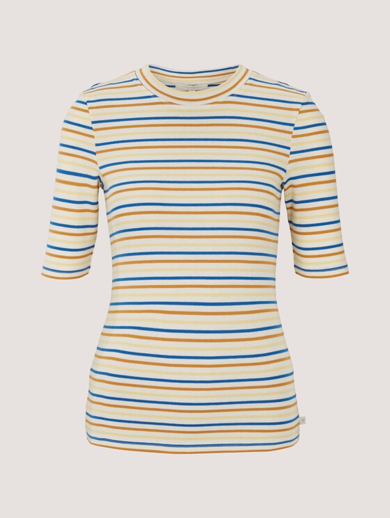 Gestreiftes T-Shirt mit kurzem Stehkragen - Frauen - creme blue yellow stripe Gestreiftes T-Shirt mit kurzem Stehkragen - Frauen - creme blue yellow stripe - 7 - TOM TAILOR Denim