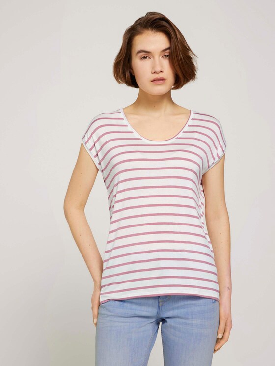 Gestreiftes T-Shirt im Loose-Fit - Frauen - rose white stripe Gestreiftes T-Shirt im Loose-Fit - Frauen - rose white stripe - 1 - TOM TAILOR Denim