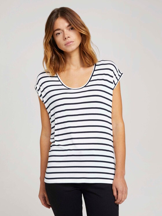 Gestreiftes T-Shirt im Loose-Fit - Frauen - navy white stripe Gestreiftes T-Shirt im Loose-Fit - Frauen - navy white stripe - 1 - TOM TAILOR Denim