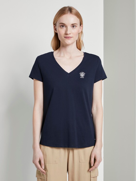 Basic T-shirt met print op de borst - Vrouwen - Real Navy Blue Basic T-shirt met print op de borst - Vrouwen - Real Navy Blue - 1 - TOM TAILOR Denim