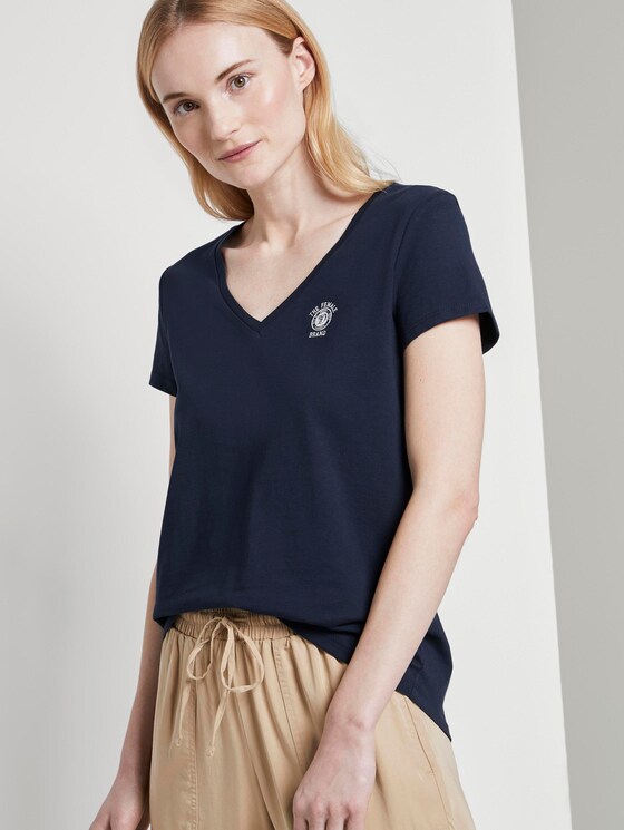 Basic T-shirt met print op de borst - Vrouwen - Real Navy Blue Basic T-shirt met print op de borst - Vrouwen - Real Navy Blue - 5 - TOM TAILOR Denim