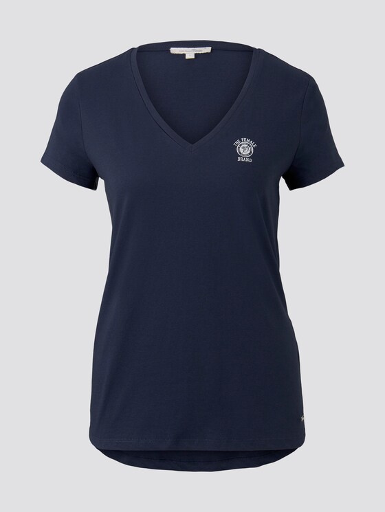 Basic T-shirt met print op de borst - Vrouwen - Real Navy Blue Basic T-shirt met print op de borst - Vrouwen - Real Navy Blue - 7 - TOM TAILOR Denim