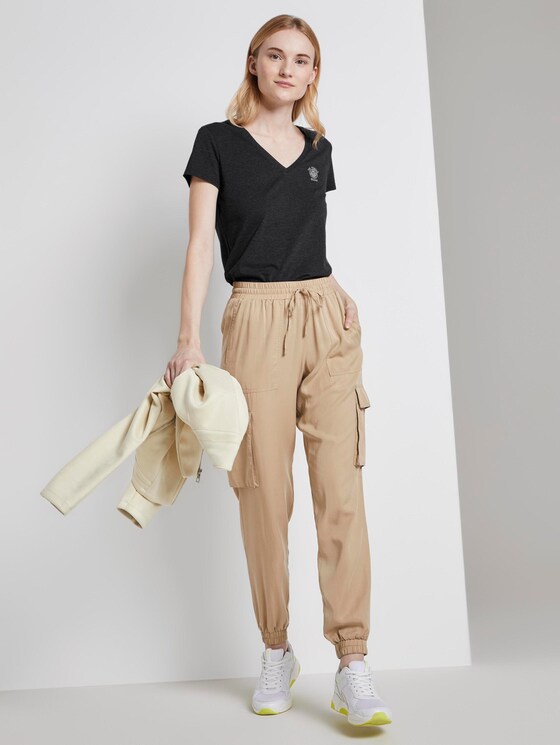 Basic T-shirt met print op de borst - Vrouwen - Shale Grey Melange Basic T-shirt met print op de borst - Vrouwen - Shale Grey Melange - 3 - TOM TAILOR Denim
