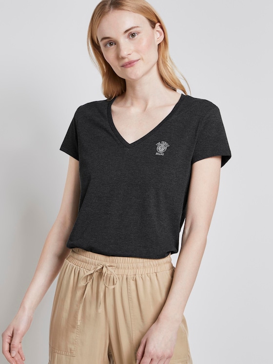 Basic T-shirt met print op de borst - Vrouwen - Shale Grey Melange Basic T-shirt met print op de borst - Vrouwen - Shale Grey Melange - 5 - TOM TAILOR Denim