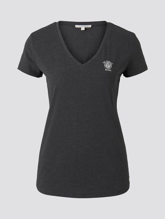 Basic T-shirt met print op de borst - Vrouwen - Shale Grey Melange Basic T-shirt met print op de borst - Vrouwen - Shale Grey Melange - 7 - TOM TAILOR Denim
