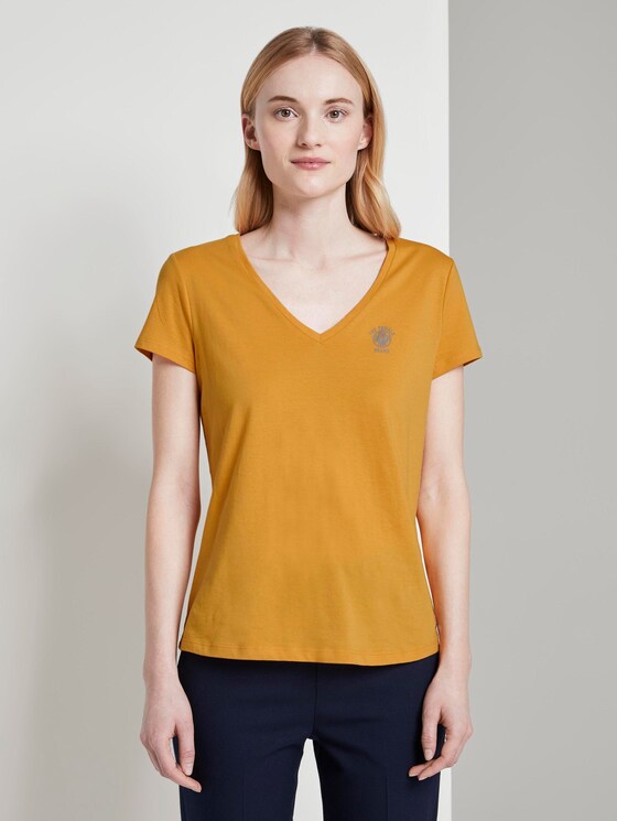 Basic T-Shirt mit Brustprint - Frauen - Sunflower Basic T-Shirt mit Brustprint - Frauen - Sunflower - 1 - TOM TAILOR Denim