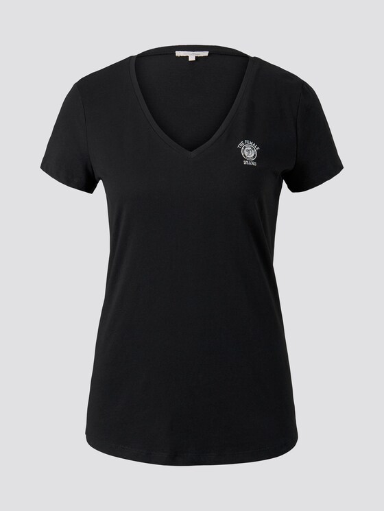 Basic T-shirt met print op de borst - Vrouwen - Deep Black Basic T-shirt met print op de borst - Vrouwen - Deep Black - 7 - TOM TAILOR Denim