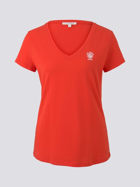 Basic T-Shirt mit Brustprint - Frauen - brilliant red Basic T-Shirt mit Brustprint - Frauen - brilliant red - 7 - TOM TAILOR Denim