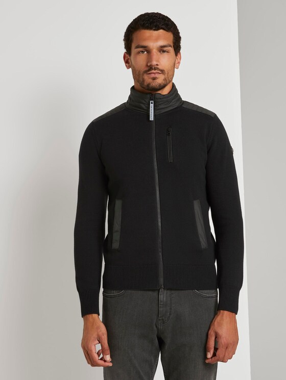 Strickjacke mit Nylon-Stehkragen - Männer - Black Strickjacke mit Nylon-Stehkragen - Männer - Black - 1 - TOM TAILOR