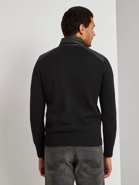 Strickjacke mit Nylon-Stehkragen - Männer - Black Strickjacke mit Nylon-Stehkragen - Männer - Black - 2 - TOM TAILOR