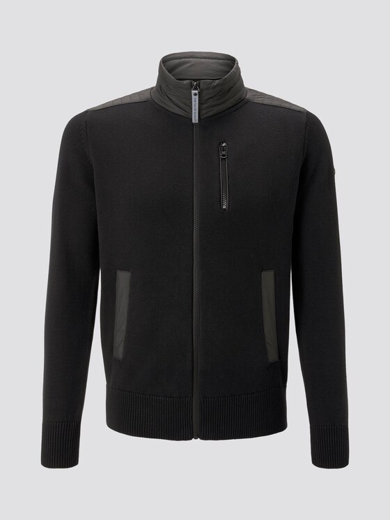 Strickjacke mit Nylon-Stehkragen - Männer - Black Strickjacke mit Nylon-Stehkragen - Männer - Black - 7 - TOM TAILOR