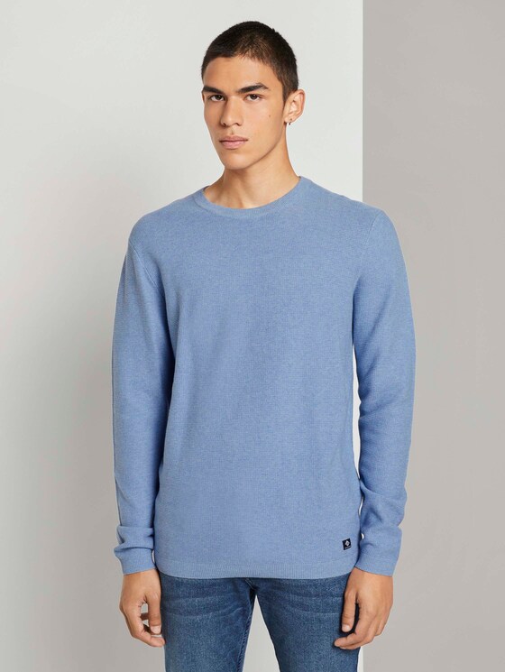 Pullover mit Waffelstruktur - Männer - soft light blue melange Pullover mit Waffelstruktur - Männer - soft light blue melange - 1 - TOM TAILOR Denim