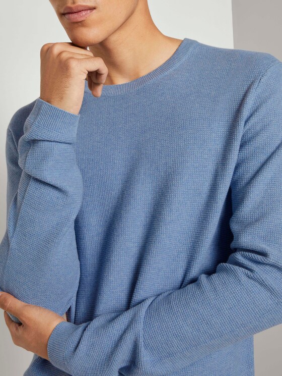 Pullover mit Waffelstruktur - Männer - soft light blue melange Pullover mit Waffelstruktur - Männer - soft light blue melange - 9 - TOM TAILOR Denim