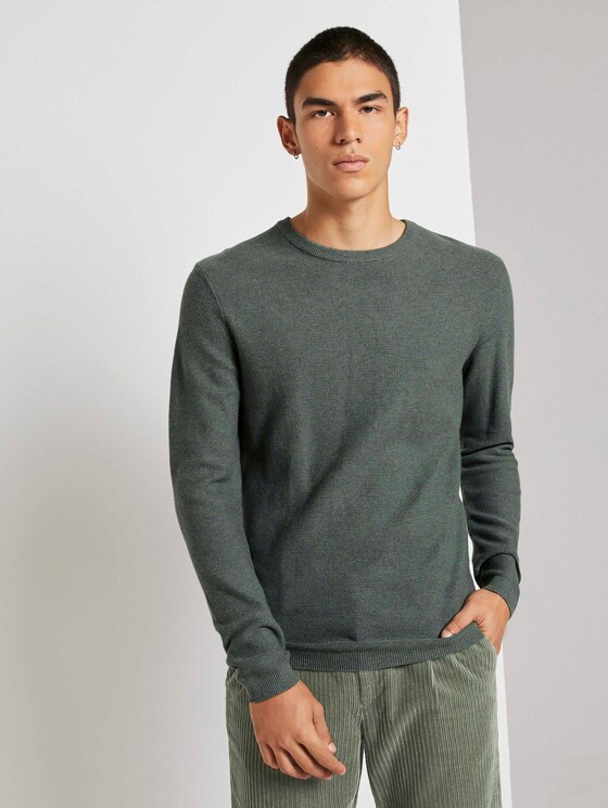 Pullover mit Waffelstruktur - Männer - pale bark green melange Pullover mit Waffelstruktur - Männer - pale bark green melange - 1 - TOM TAILOR Denim