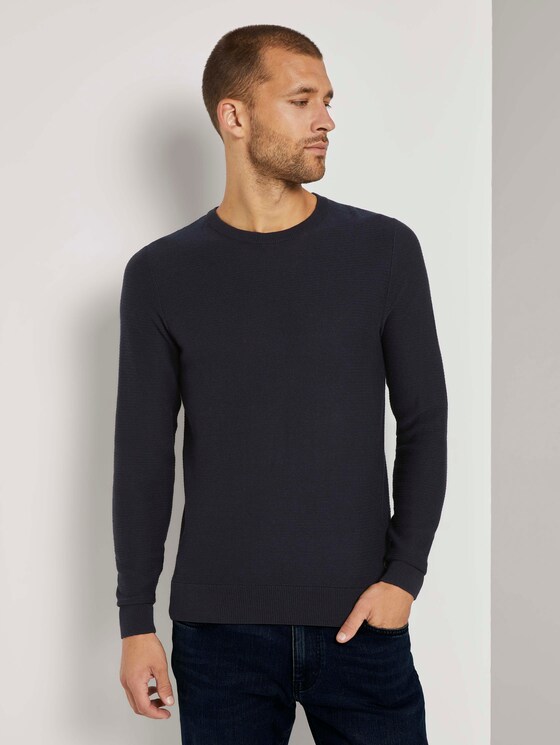 Basic Pullover mit Streifenstruktur - Männer - Knitted Navy Basic Pullover mit Streifenstruktur - Männer - Knitted Navy - 1 - TOM TAILOR