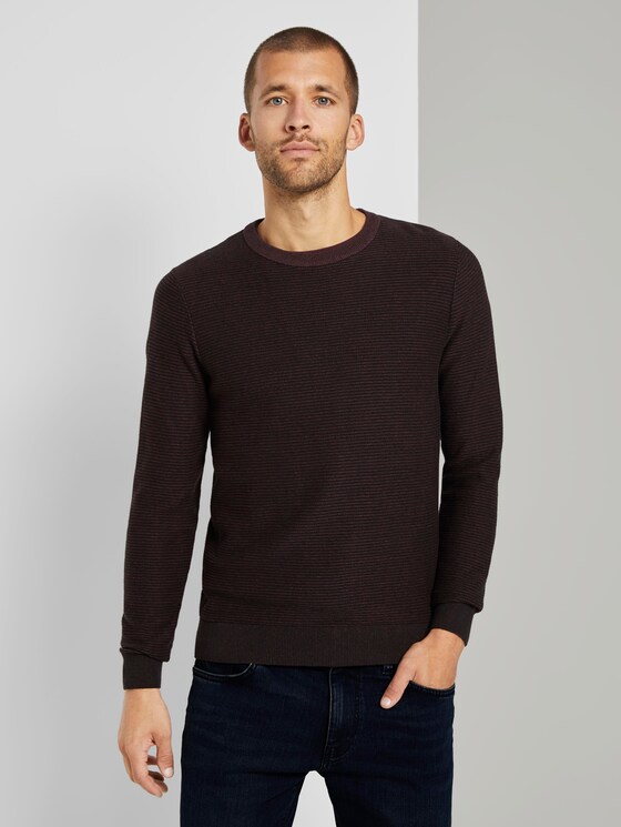 Basic Pullover mit Streifenstruktur - Männer - Dusty Wildberry Red Basic Pullover mit Streifenstruktur - Männer - Dusty Wildberry Red - 1 - TOM TAILOR