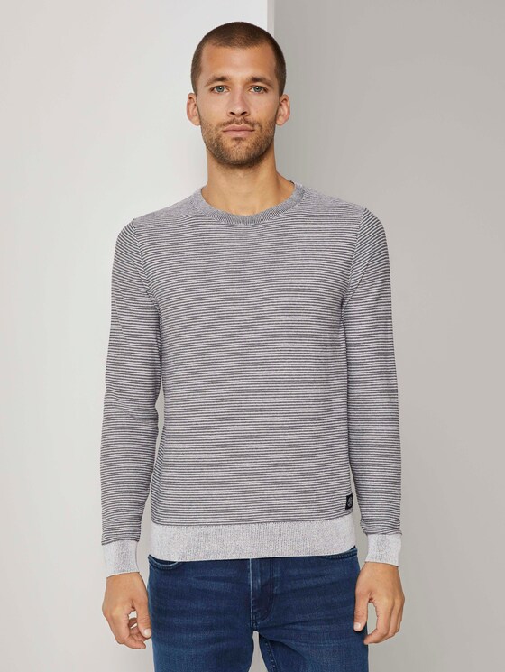 Basic Pullover mit Streifenstruktur - Männer - Light Medium Grey Melange Basic Pullover mit Streifenstruktur - Männer - Light Medium Grey Melange - 1 - TOM TAILOR