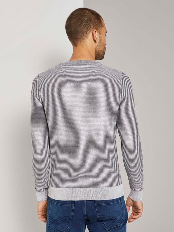 Basic Pullover mit Streifenstruktur - Männer - Light Medium Grey Melange Basic Pullover mit Streifenstruktur - Männer - Light Medium Grey Melange - 2 - TOM TAILOR