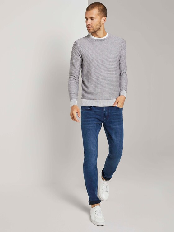 Basic Pullover mit Streifenstruktur - Männer - Light Medium Grey Melange Basic Pullover mit Streifenstruktur - Männer - Light Medium Grey Melange - 3 - TOM TAILOR