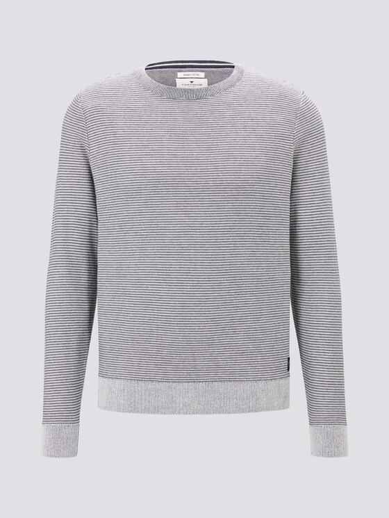 Basic Pullover mit Streifenstruktur - Männer - Light Medium Grey Melange Basic Pullover mit Streifenstruktur - Männer - Light Medium Grey Melange - 7 - TOM TAILOR
