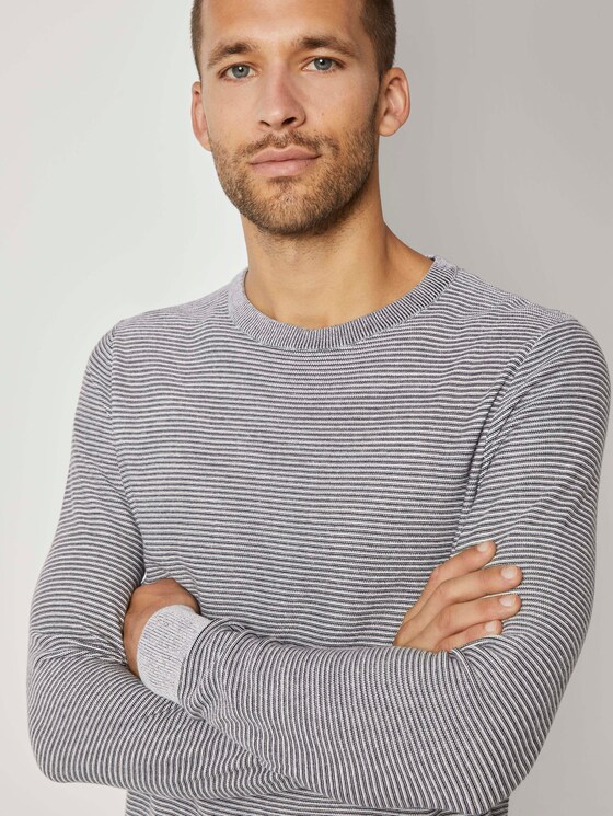 Basic Pullover mit Streifenstruktur - Männer - Light Medium Grey Melange Basic Pullover mit Streifenstruktur - Männer - Light Medium Grey Melange - 9 - TOM TAILOR